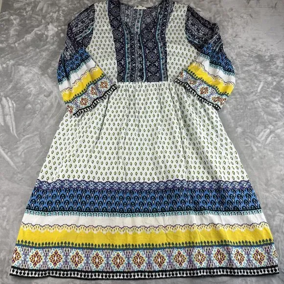 Reborn J Boho Dress Womens 1X Colorful Pattern Button Front Flowy Elephant(1003) - Picture 1 of 15